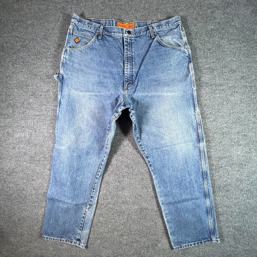 Wrangler Riggs FR Jeans Mens 42x34 Blue Cotton Denim Straight Carpenter Workwear